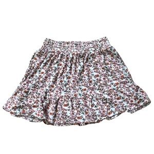 Cream floral elastic waist ruffle skirt Hippie Rose S small